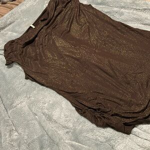 Brown with Gold Metallic Shimmer Cowl Neck Top-XL